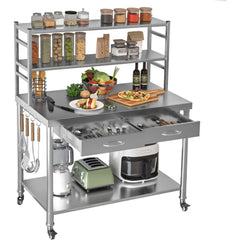 AECOJOY Stainless Steel Table with Shelves and Drawer 48"x24" Prep Table for Commercial Kitchen