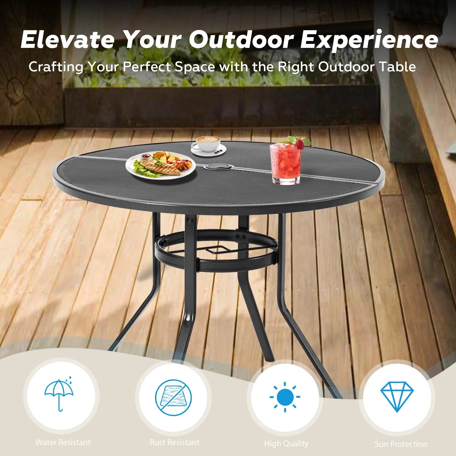 AECOJOY 5 Piece Patio Table and Chair Set for 4, Outdoor Dining Set with 1.73" Umbrella Hole