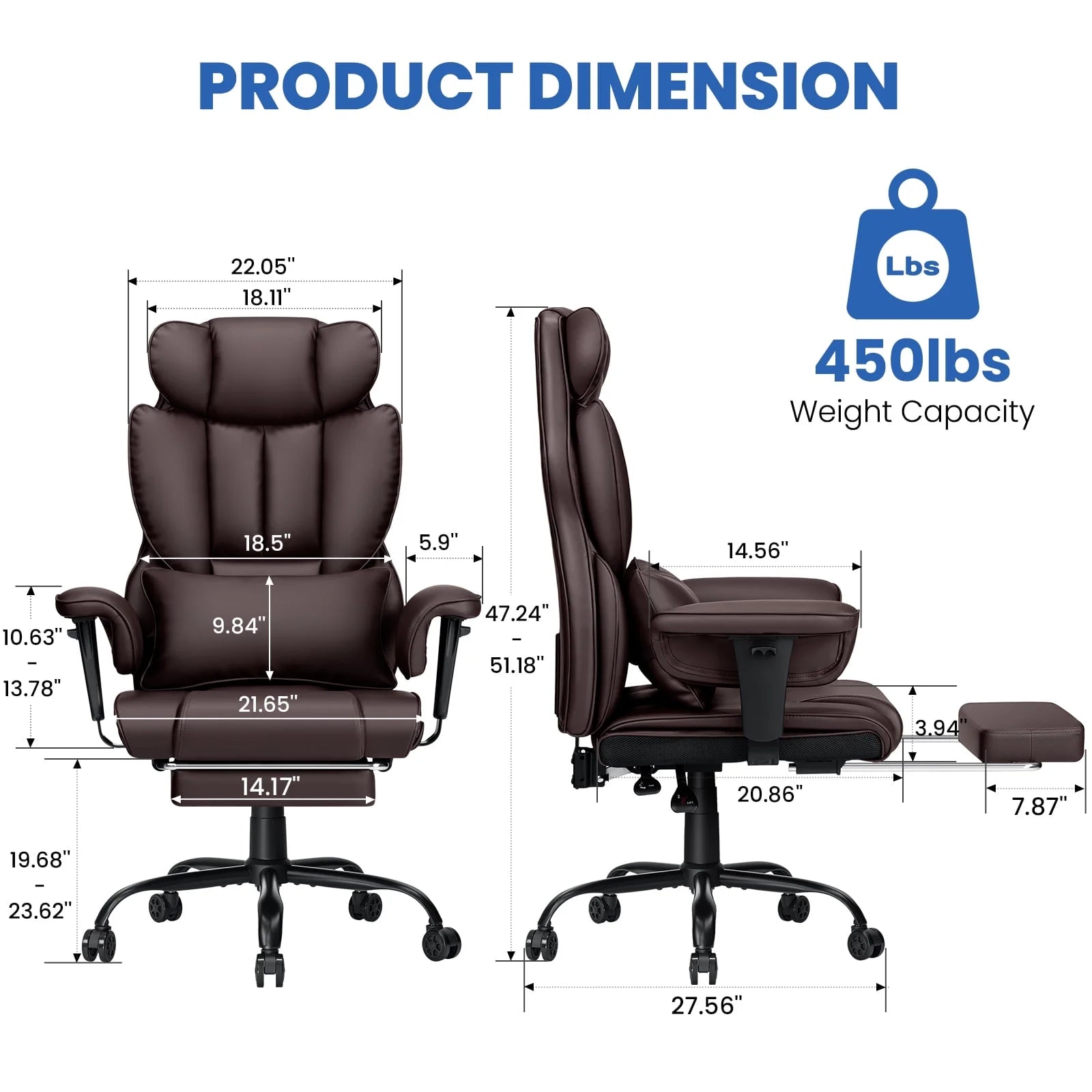Hoffree Big and Tall Fabric Office Chair 450 lb, Executive Desk Chair with Massage Ergonomic Computer Chair with Footrest Reclining Desk Office Chair with Lumbar Support for Home Office