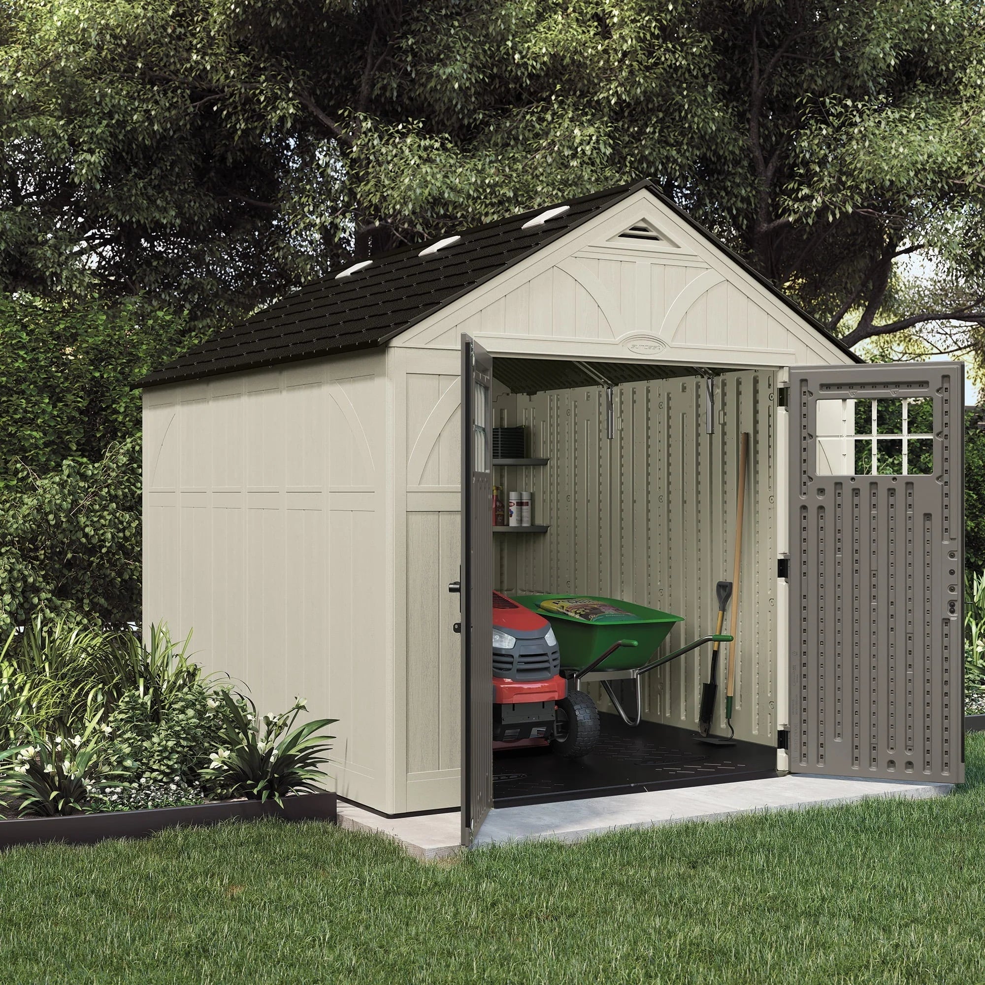 Suncast 8 x 10 ft. Metal and Resin Storage Shed. Vanilla