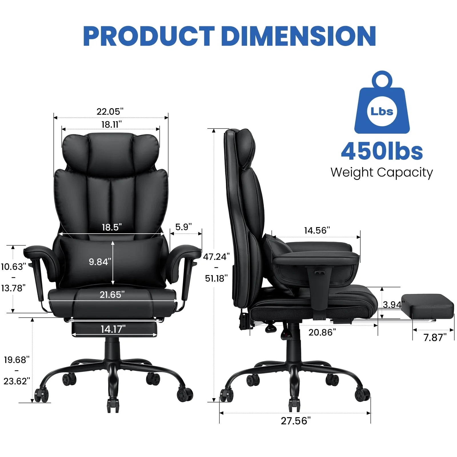 Hoffree Big and Tall Fabric Office Chair 450 lb, Executive Desk Chair with Massage Ergonomic Computer Chair with Footrest Reclining Desk Office Chair with Lumbar Support for Home Office