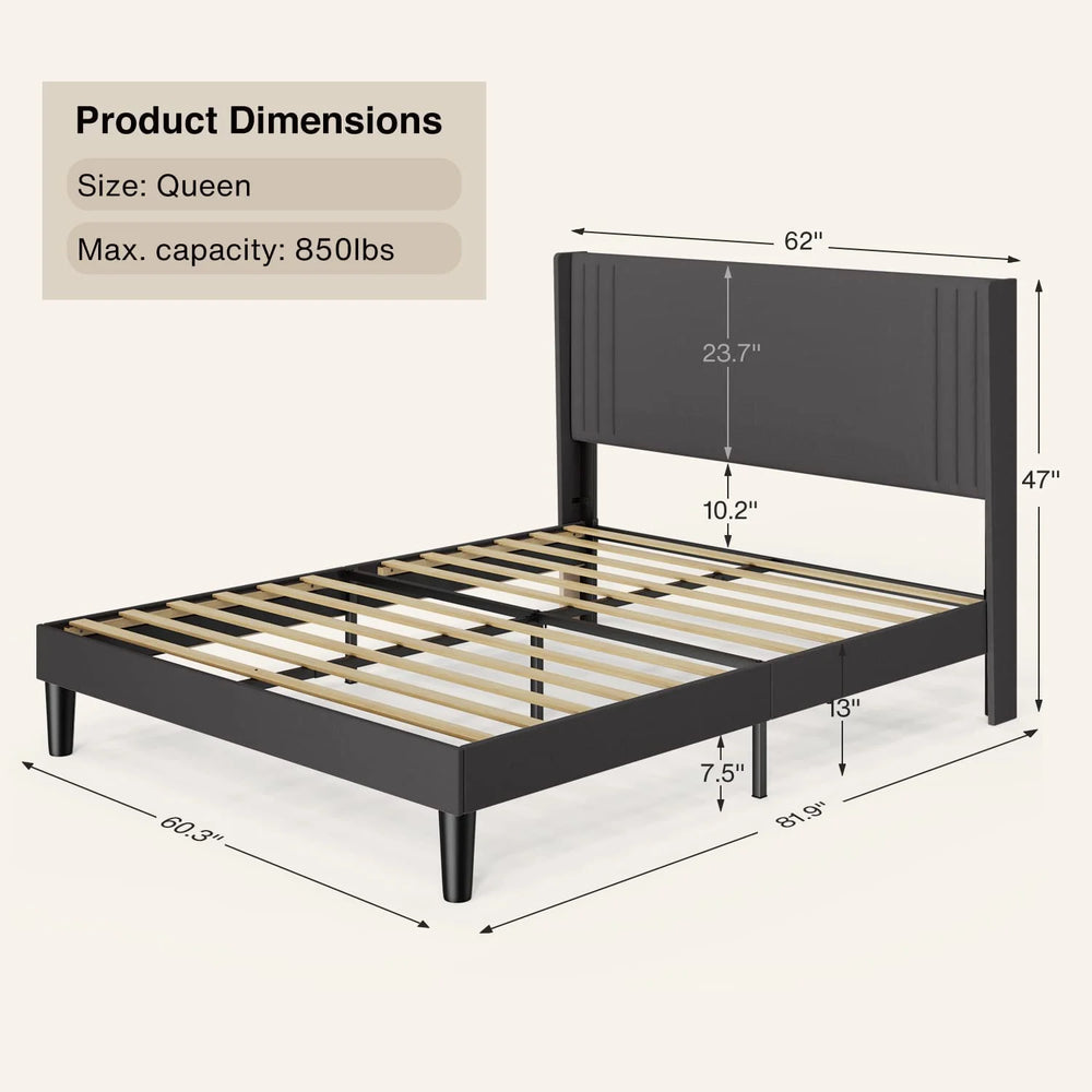 Bedroom Furniture Set - Includes Queen Bed Frame, Nightstands Set of 2, 5 - Drawer Dresser & Double Wide 6 - Drawer Dresser - Modern Storage Solution for Stylish Home Decor, Black